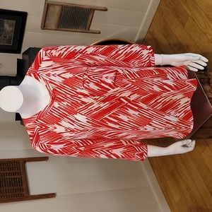 NYDJ Graphic Print Red & White 3/4 Sleeve Blouse L/PL Perfect Cond.